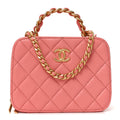 Chanel Lambskin Quilted Top Handle Small Vanity Case Pink