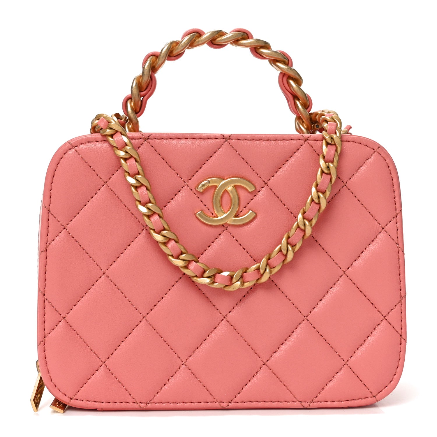 Chanel Lambskin Quilted Top Handle Small Vanity Case Pink