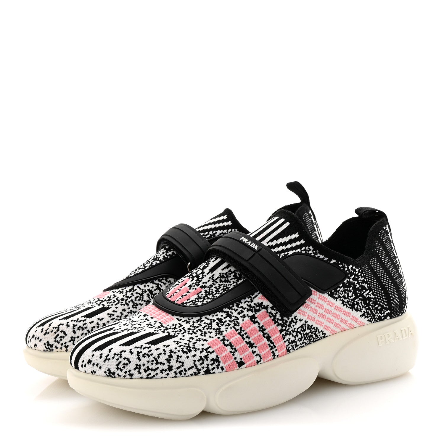 Prada Rubber Knit Printed Fabric Cloudbust Air Sneakers 37 White Pink Black