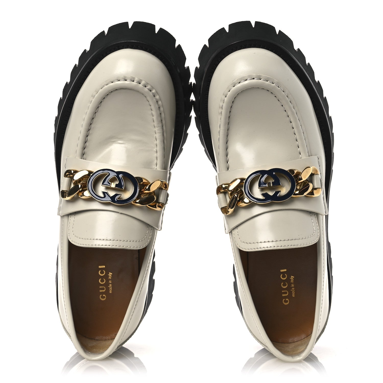 Gucci Cordovan Lux Womens Jeanne Platform Lug Sole 30/45mm Loafers 39 Mystic White