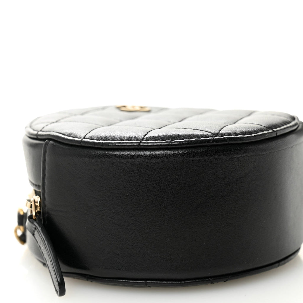Chanel Lambskin Quilted Round Clutch With Chain Black