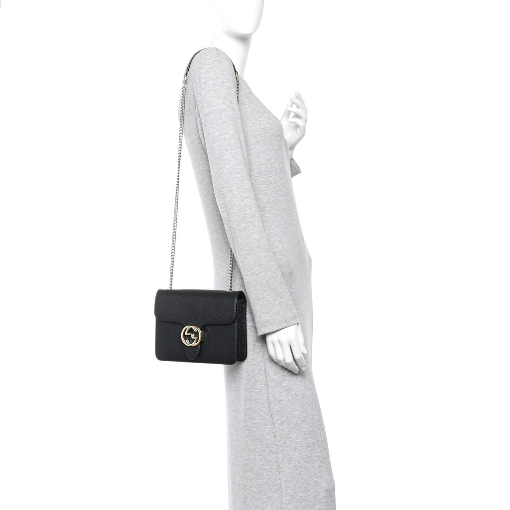 Gucci Dollar Calfskin Small Interlocking G Shoulder Bag Black
