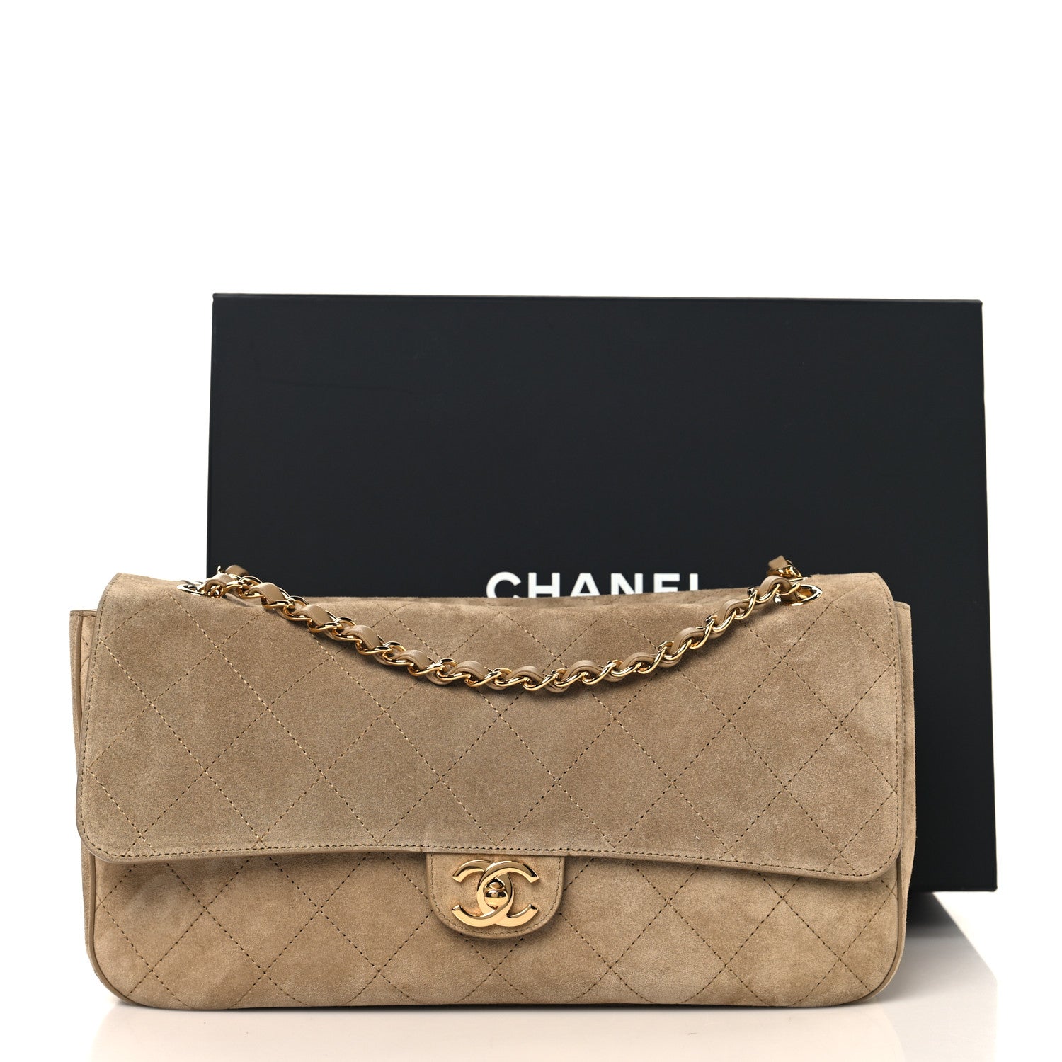 Chanel Suede Calfskin Small Souplissimo Maxi Flap Dark Beige