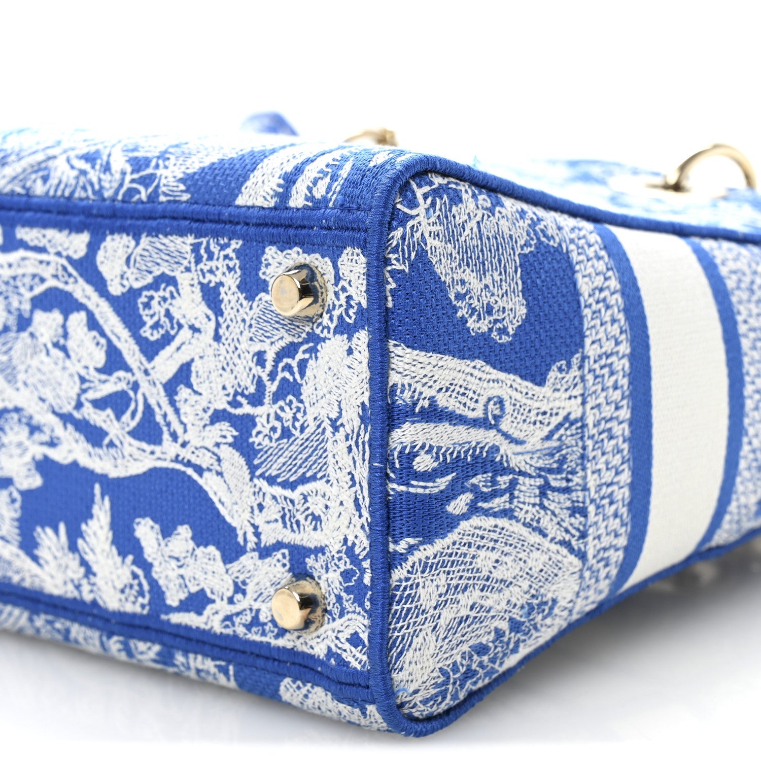 Christian Dior Canvas Toile De Jouy Reverse Embroidered Medium Lady D-Lite Fluorescent Blue