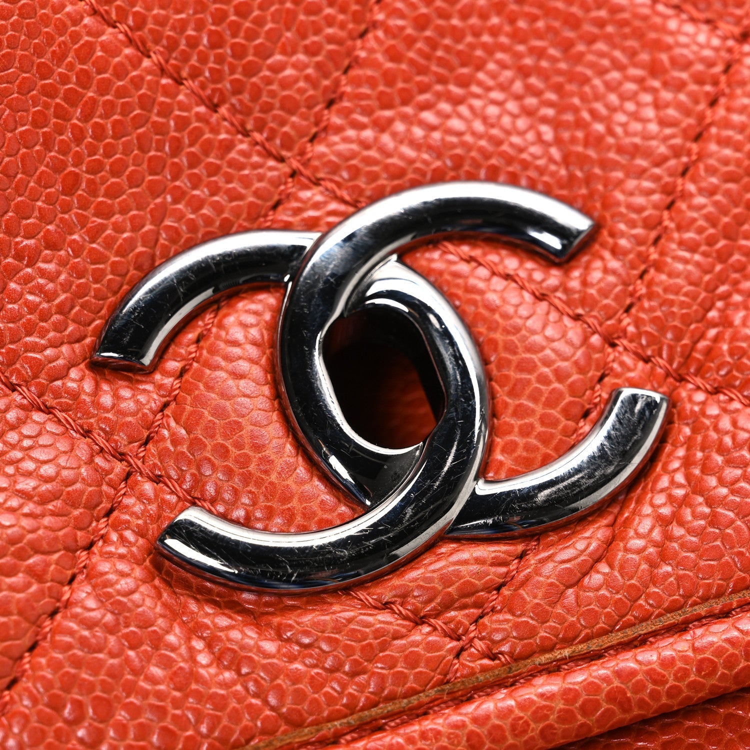 Chanel Grained Calfskin Large Natural Beauty Flap Orange