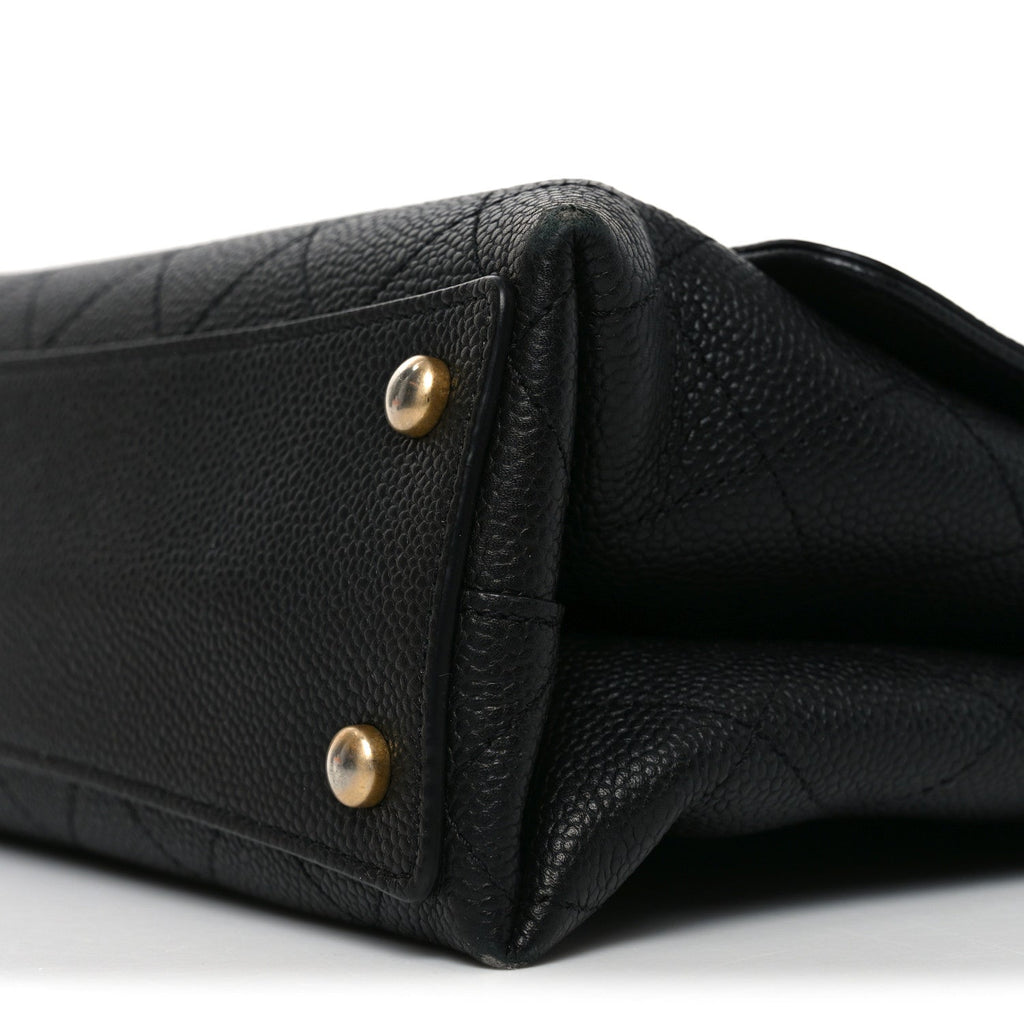 Chanel Caviar Diamond Stitched Top Handle Flap Black