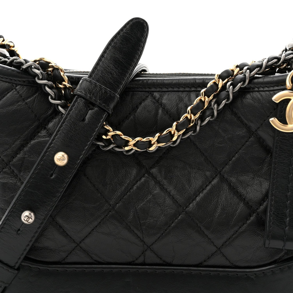 Chanel Aged Calfskin Quilted Small Gabrielle Hobo Black