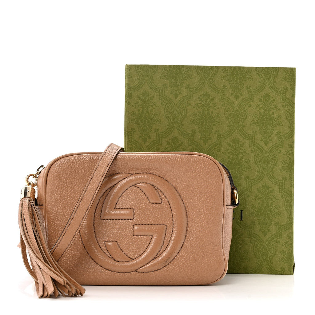 Gucci Pebbled Calfskin Small Soho Disco Bag Camelia