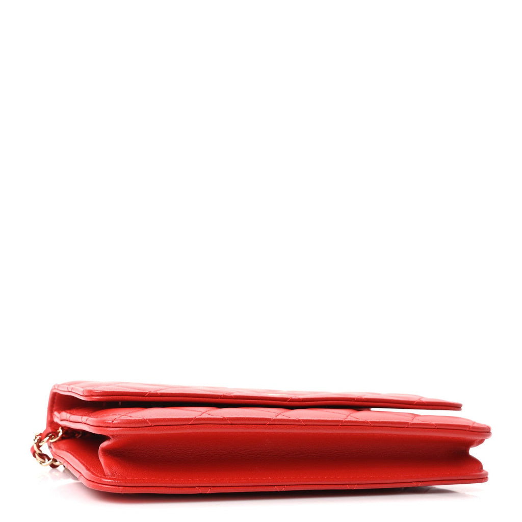 Chanel Lambskin Quilted Wallet On Chain WOC Red