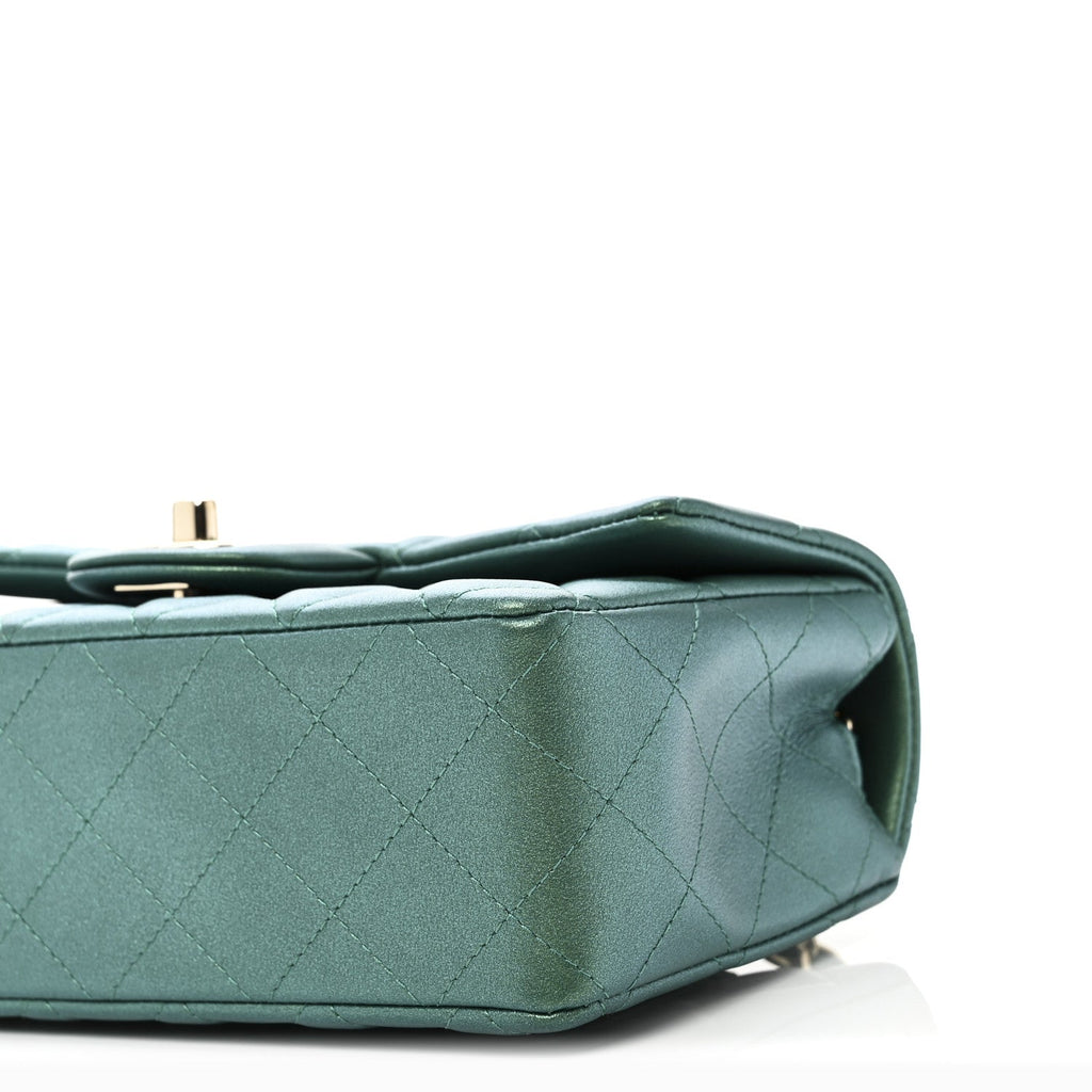 Chanel Iridescent Lambskin Quilted Mini Rectangular Flap Green