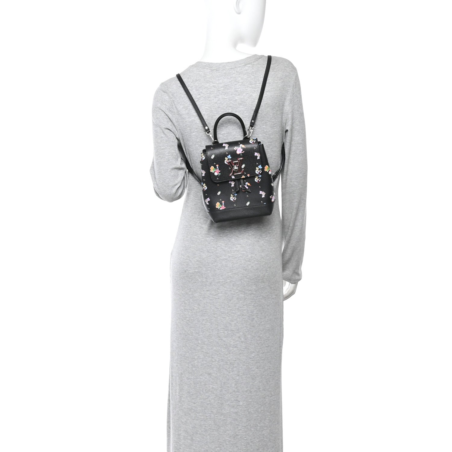 Louis Vuitton Calfskin Flower Lockme Mini Backpack Black Multicolor