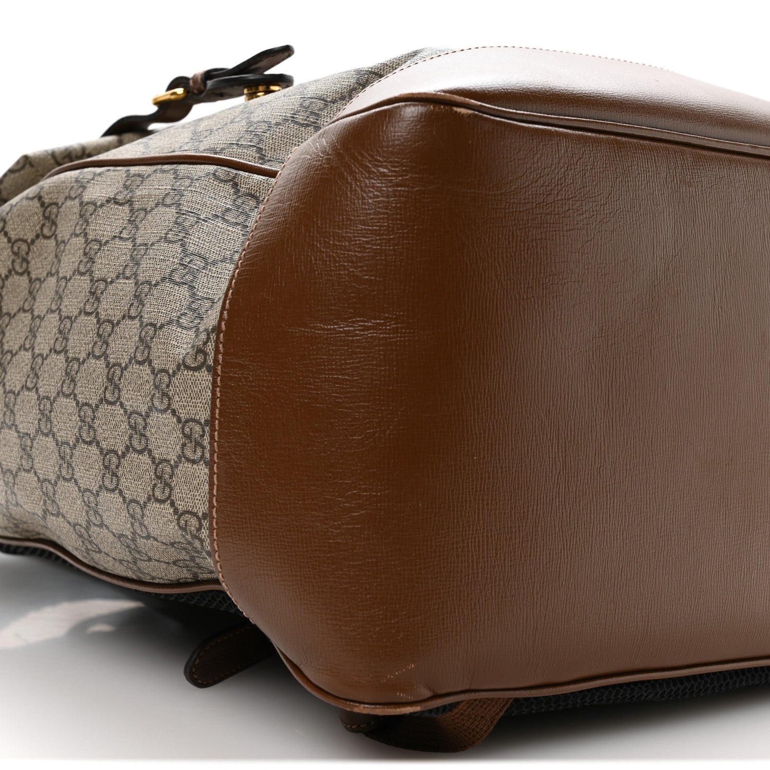 Gucci GG Supreme Monogram Azalea Calfskin Medium Retro Interlocking G Buckle Backpack Beige Ebony Brown Sugar