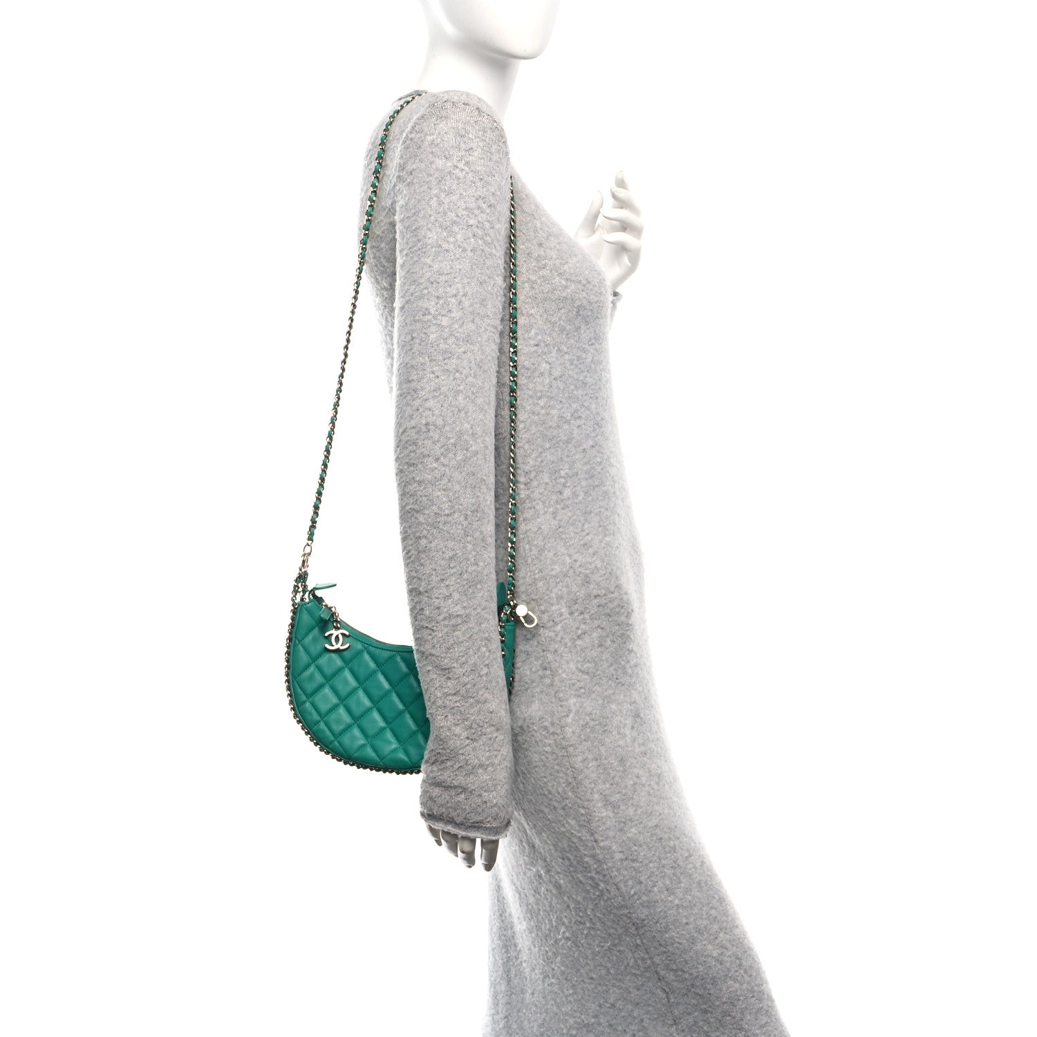 Chanel Lambskin Quilted Chain Around Hobo Green
