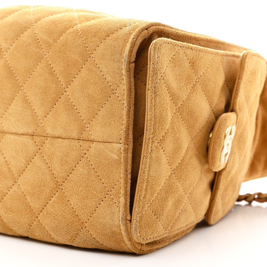 Chanel Suede Quilted Small Chanel 25 Handbag Beige