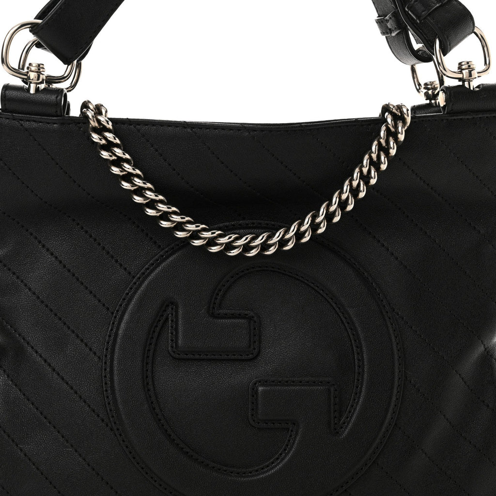 Gucci Sakai Be Green Calfskin Diagonal Stitched Small Blondie Tote Black