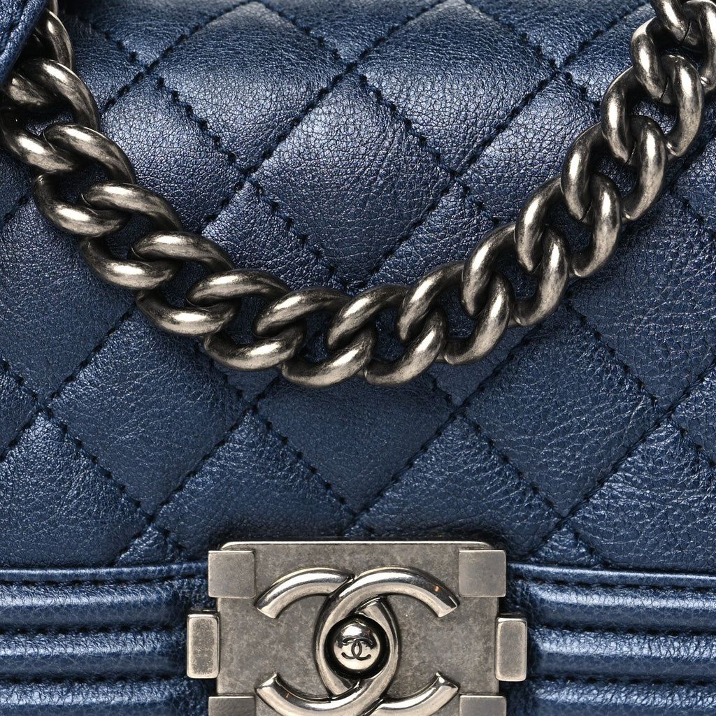 Chanel Metallic Calfskin Quilted Mini Boy Flap Blue
