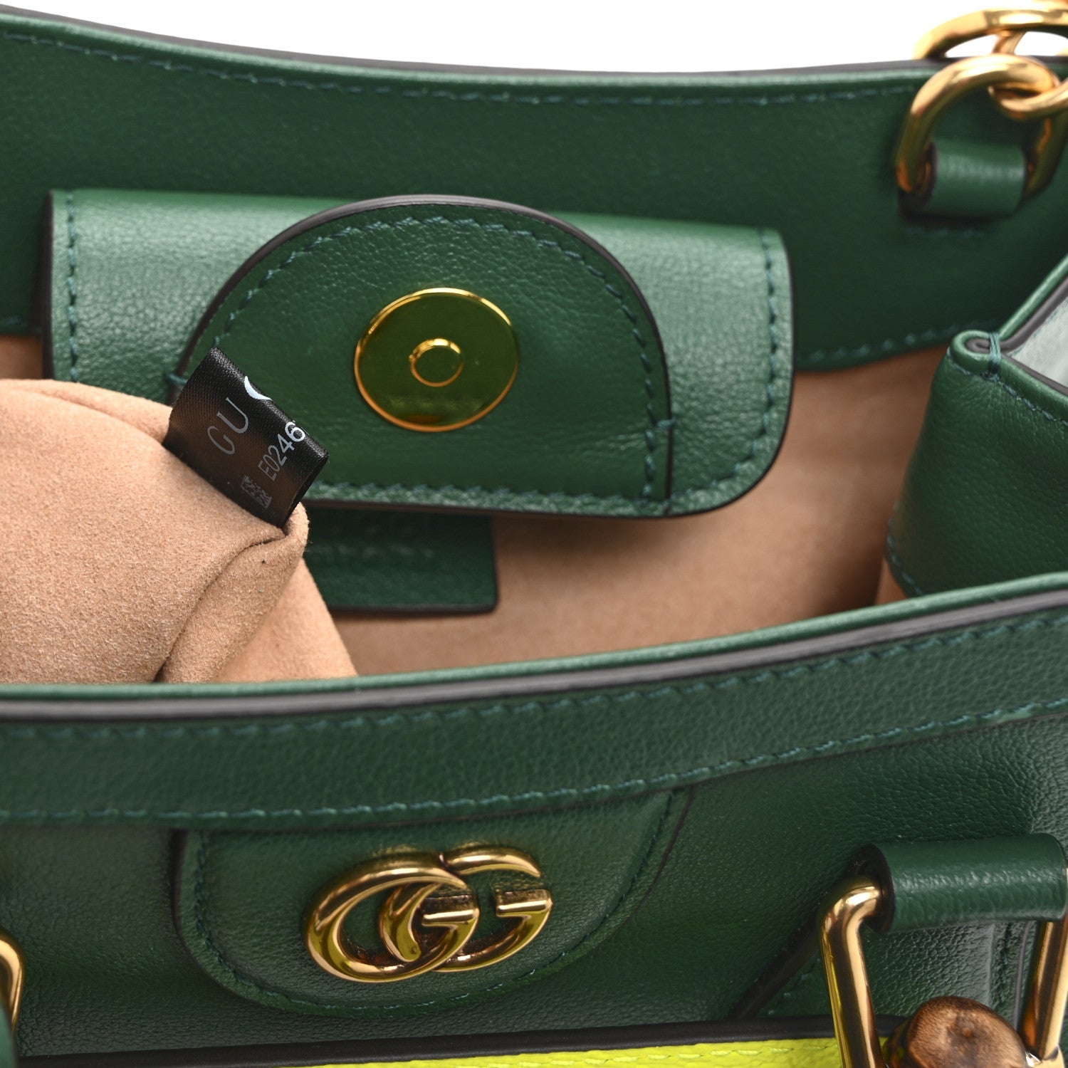 Gucci Wonka Grain Calfskin Mini Diana Tote Bag Green Yellow Fluo