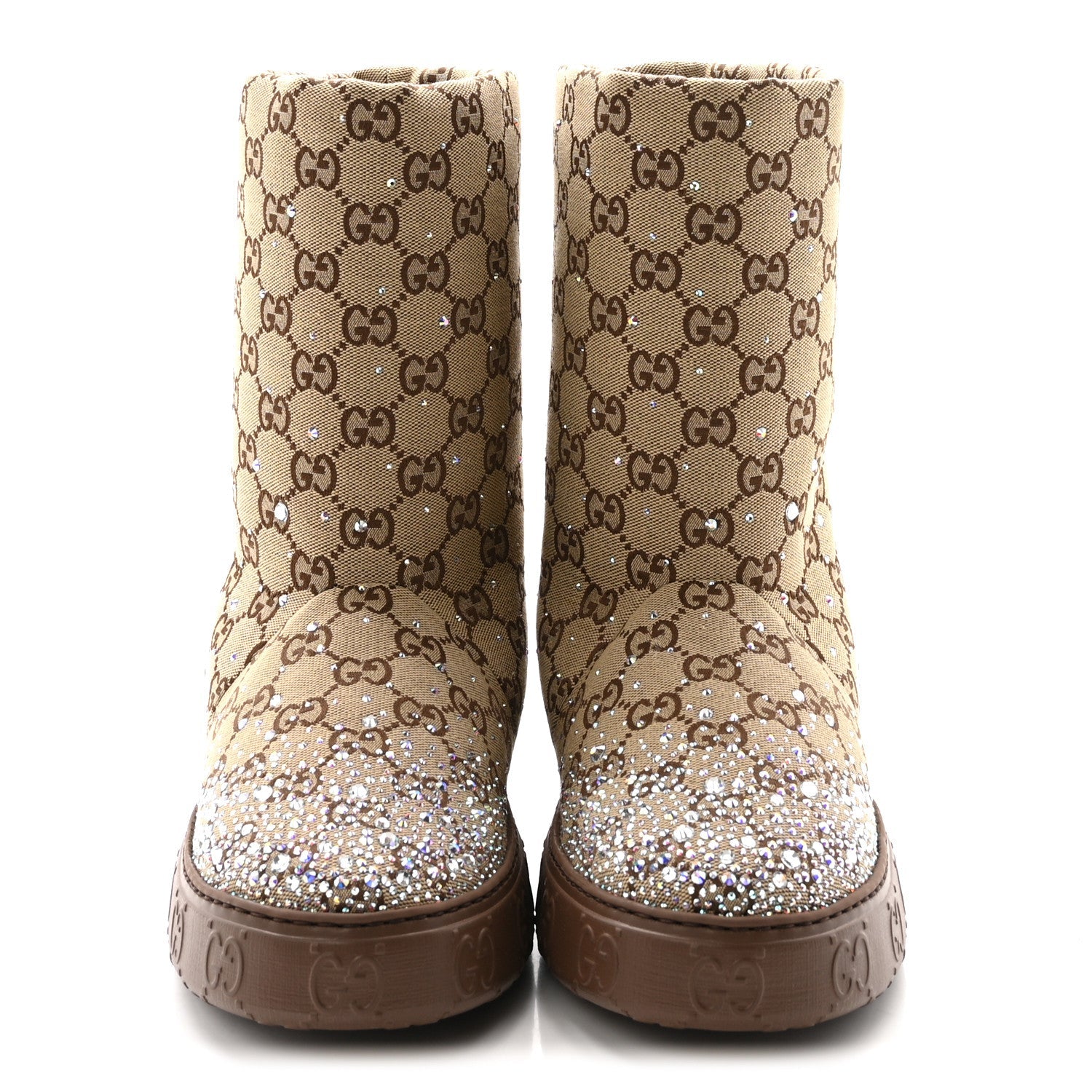 Gucci Monogram GG Strass Thermal Bootie 38.5 Camel Ebony
