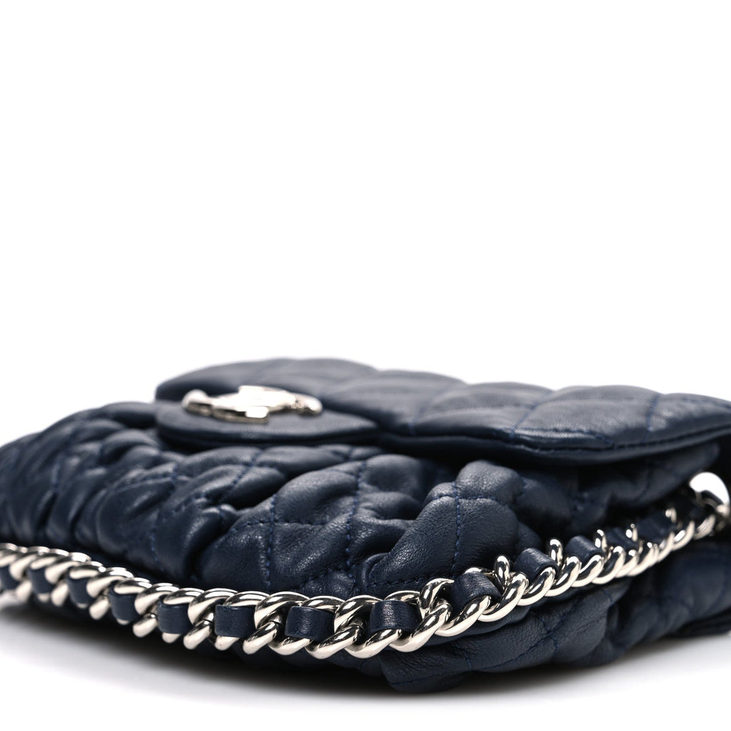 Chanel Washed Lambskin Quilted Mini Chain Around Messenger Navy Blue