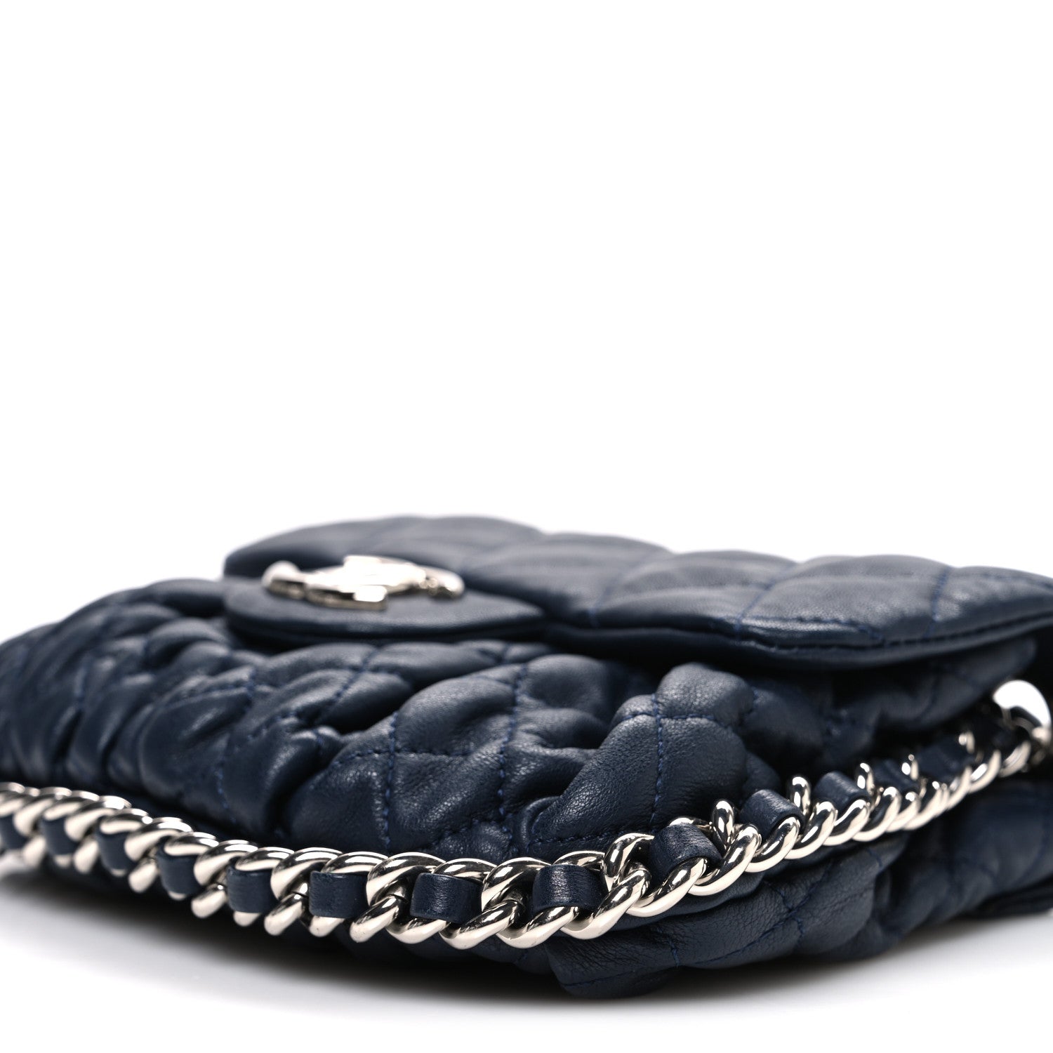 Chanel Washed Lambskin Quilted Mini Chain Around Messenger Navy Blue