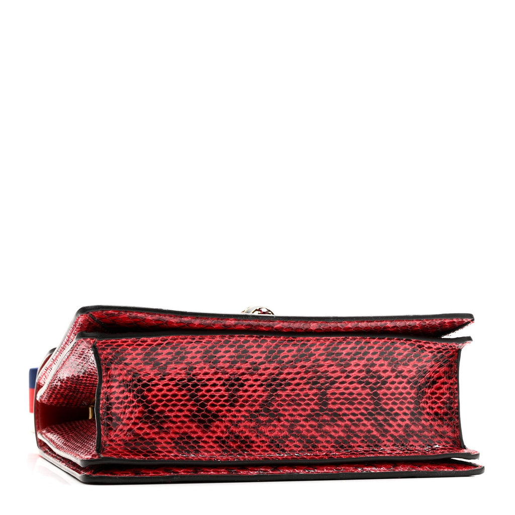 Gucci Snakeskin Sylvie Web Small Queen Margaret Top Handle Bag Red