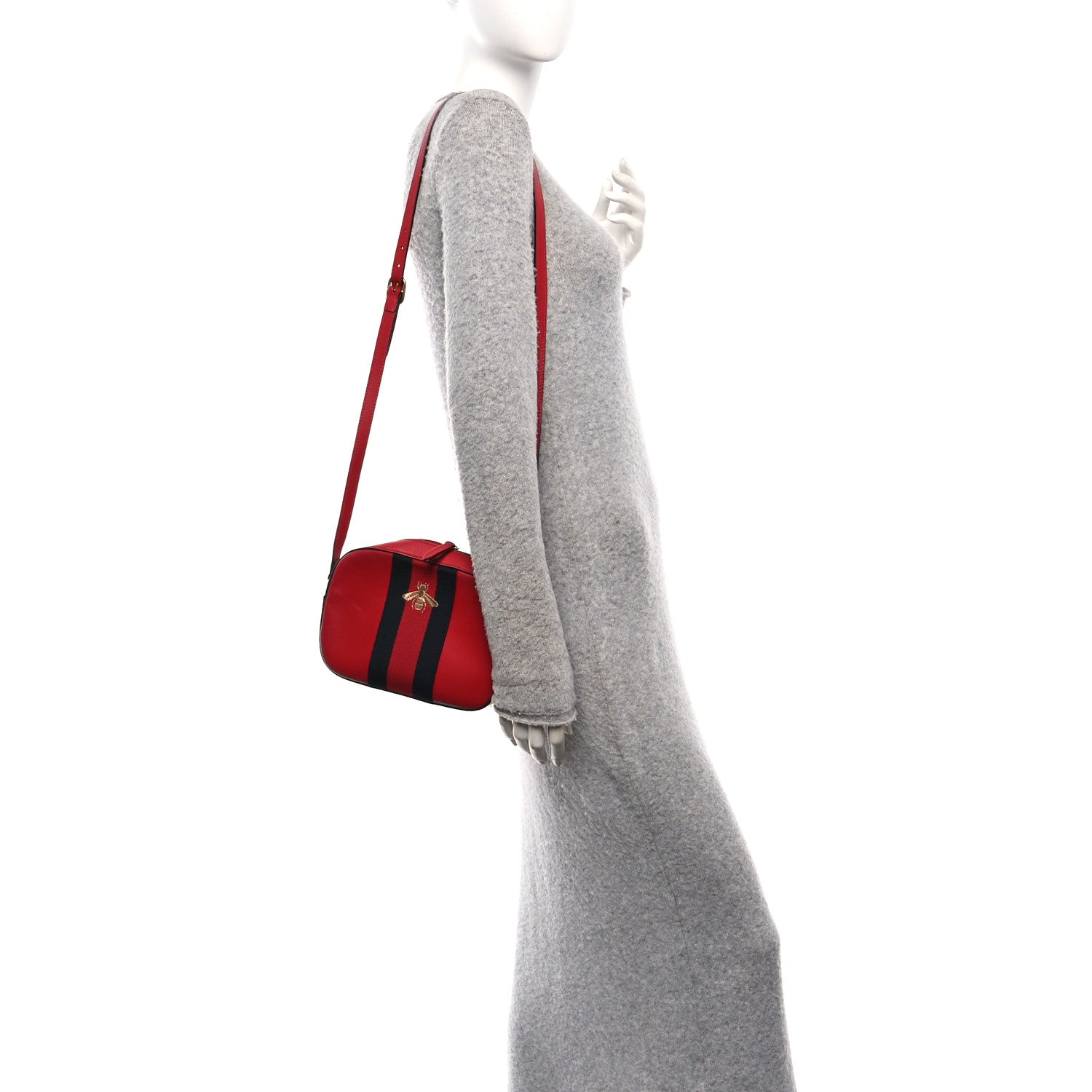 Gucci Calfskin Web Small Webby Bee Shoulder Bag Red
