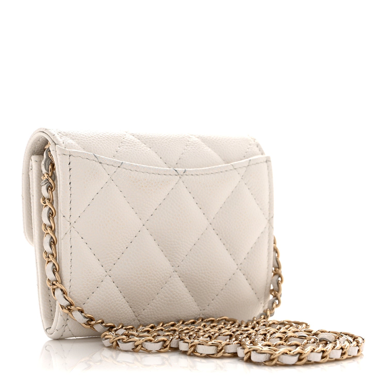 Chanel Caviar Quilted Flap Card Holder On Chain White