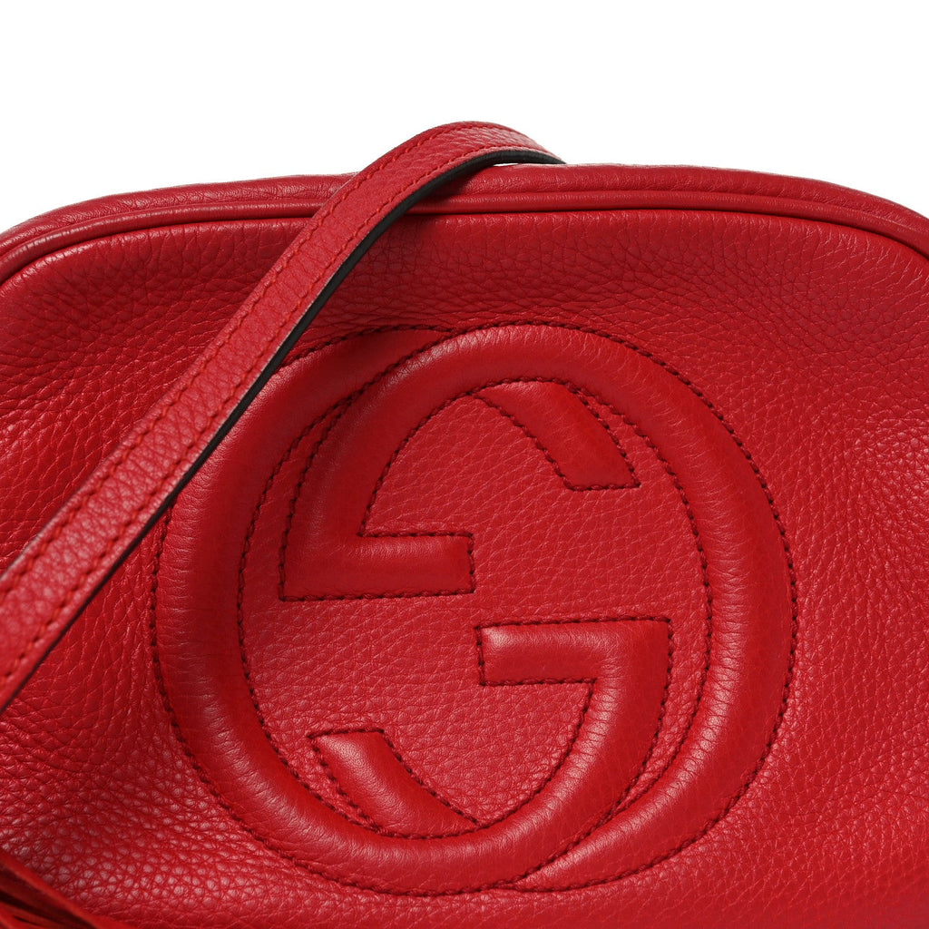 Gucci Pebbled Calfskin Small Soho Disco Bag Tabasco Red