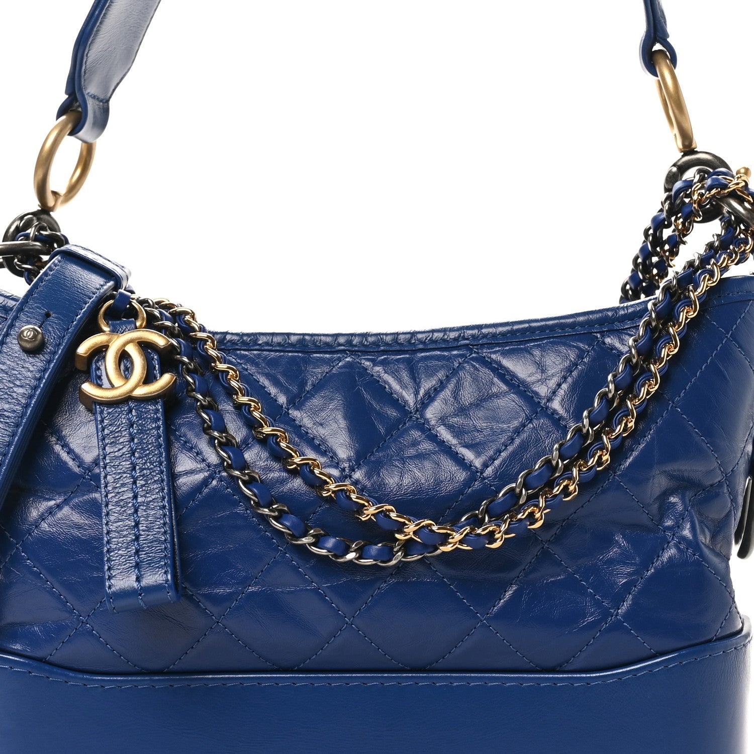 Chanel Aged Calfskin Quilted Medium Gabrielle Logo Hobo Blue