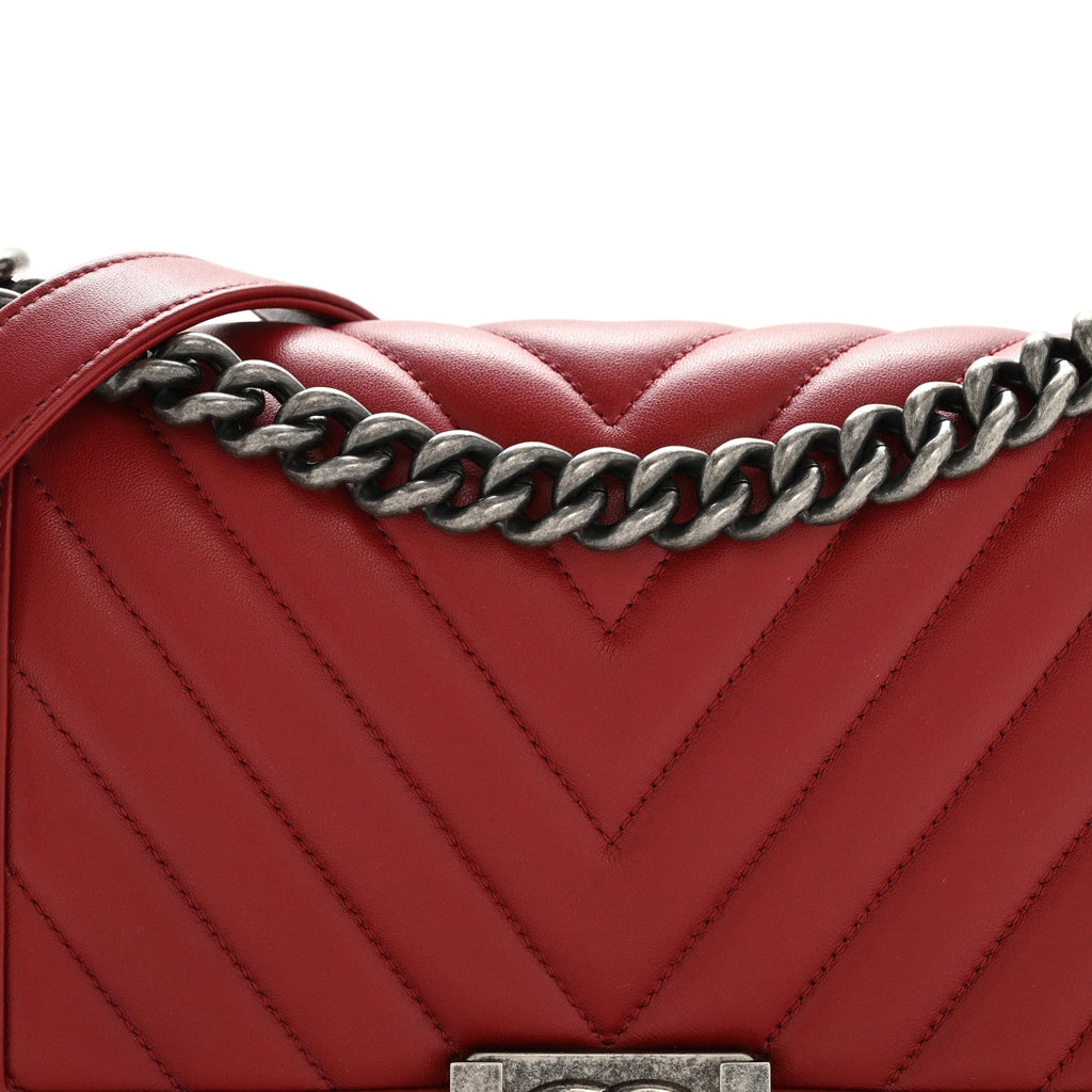 Chanel Lambskin Chevron Quilted Medium Boy Flap Red
