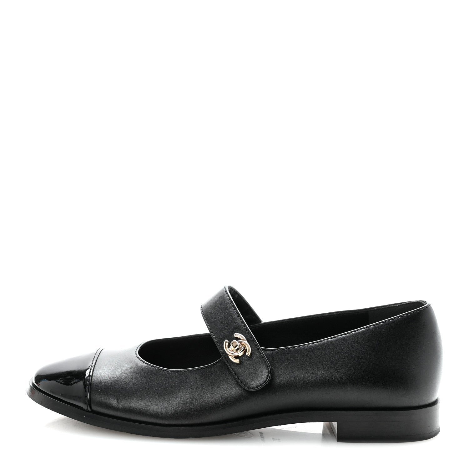 Calfskin Patent Mary Janes Flats 37 Black