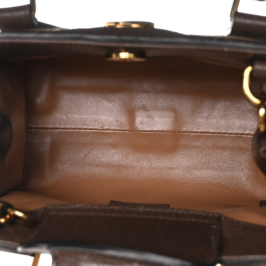 Gucci Monogram Jumbo GG Textured Dollar Calfskin Mini Diana Tote Bag Camel Ebony New Acero