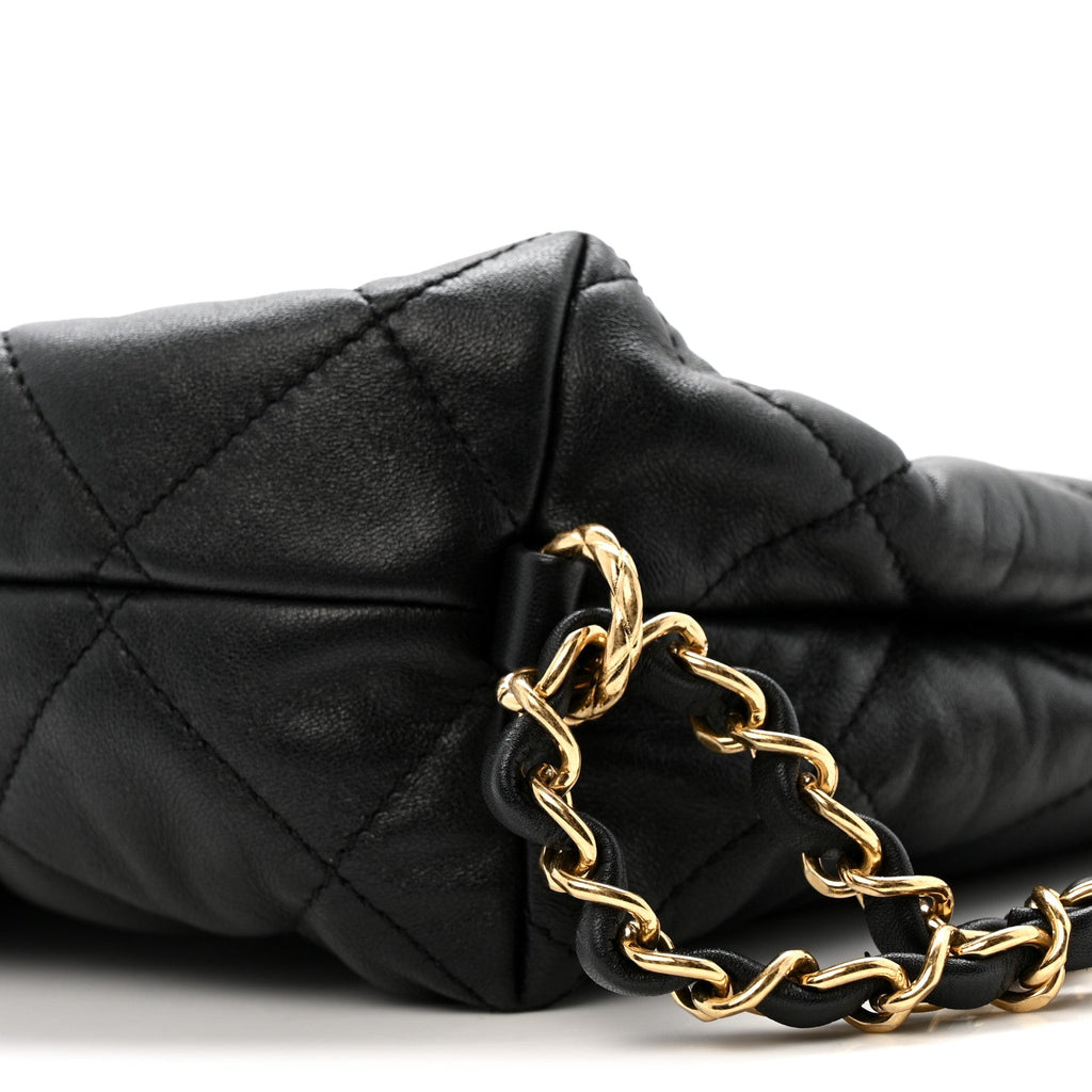 Chanel Lambskin Quilted Maxi Hobo Black