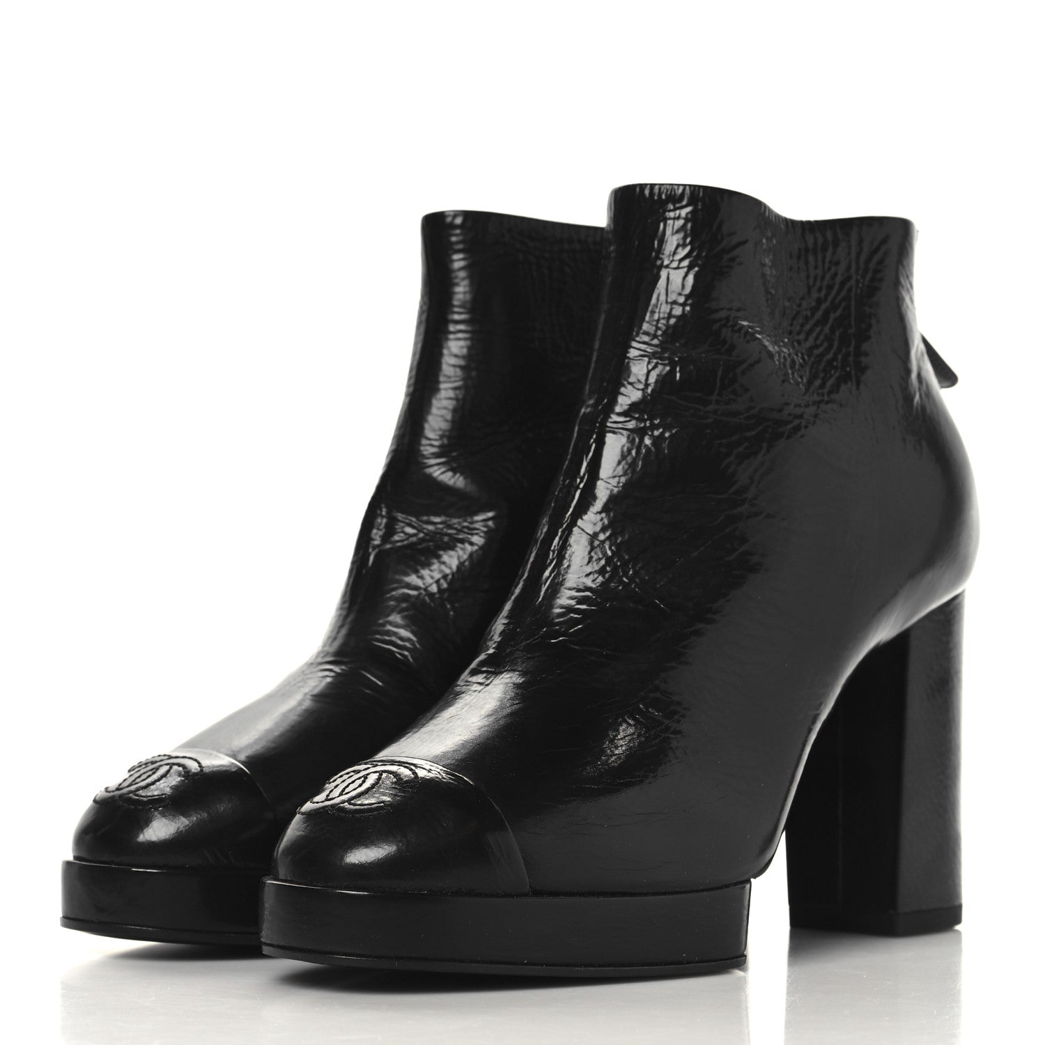 Crumpled Calfskin Cap Toe CC Ankle Boots 35.5 Black
