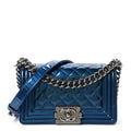 Chanel Metallic Patent Calfskin Quilted Small Boy Flap Blue