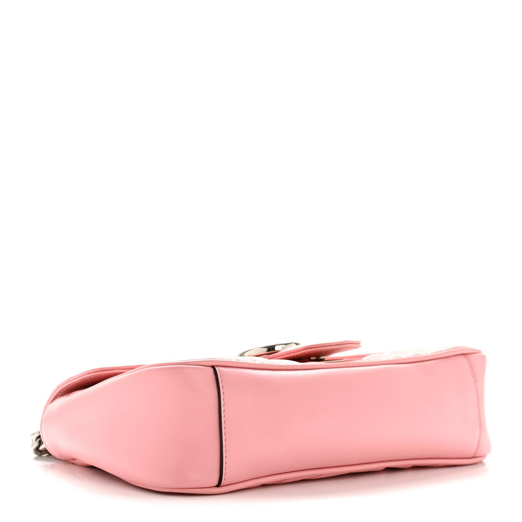 Gucci Calfskin Matelasse Small GG Marmont Shoulder Bag Wild Rose