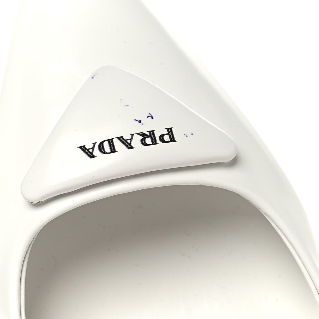 Prada Calfskin Triangle Logo Pointed Toe 75mm Slingback Pumps 38.5 White