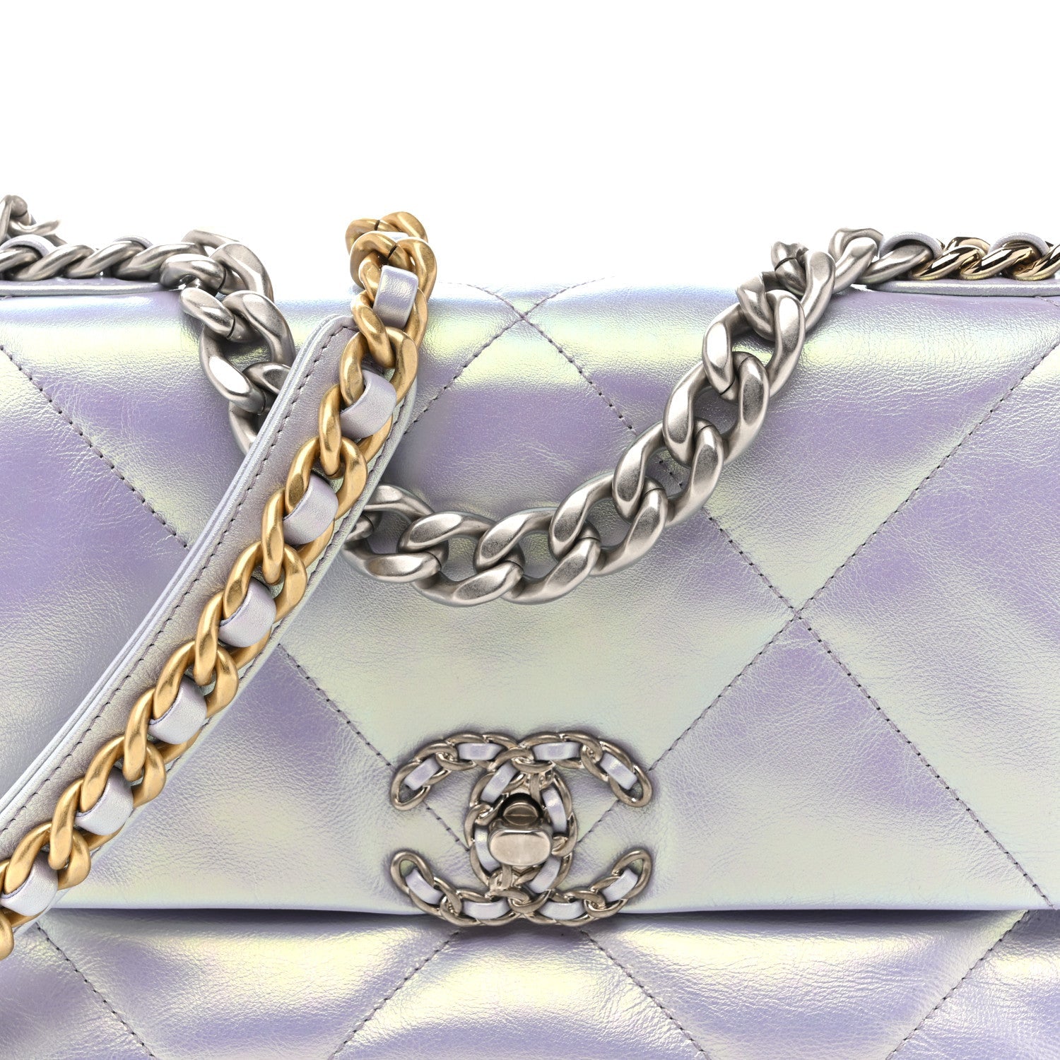 Chanel Iridescent Calfskin Quilted Medium Chanel 19 Flap Light Purple Blue