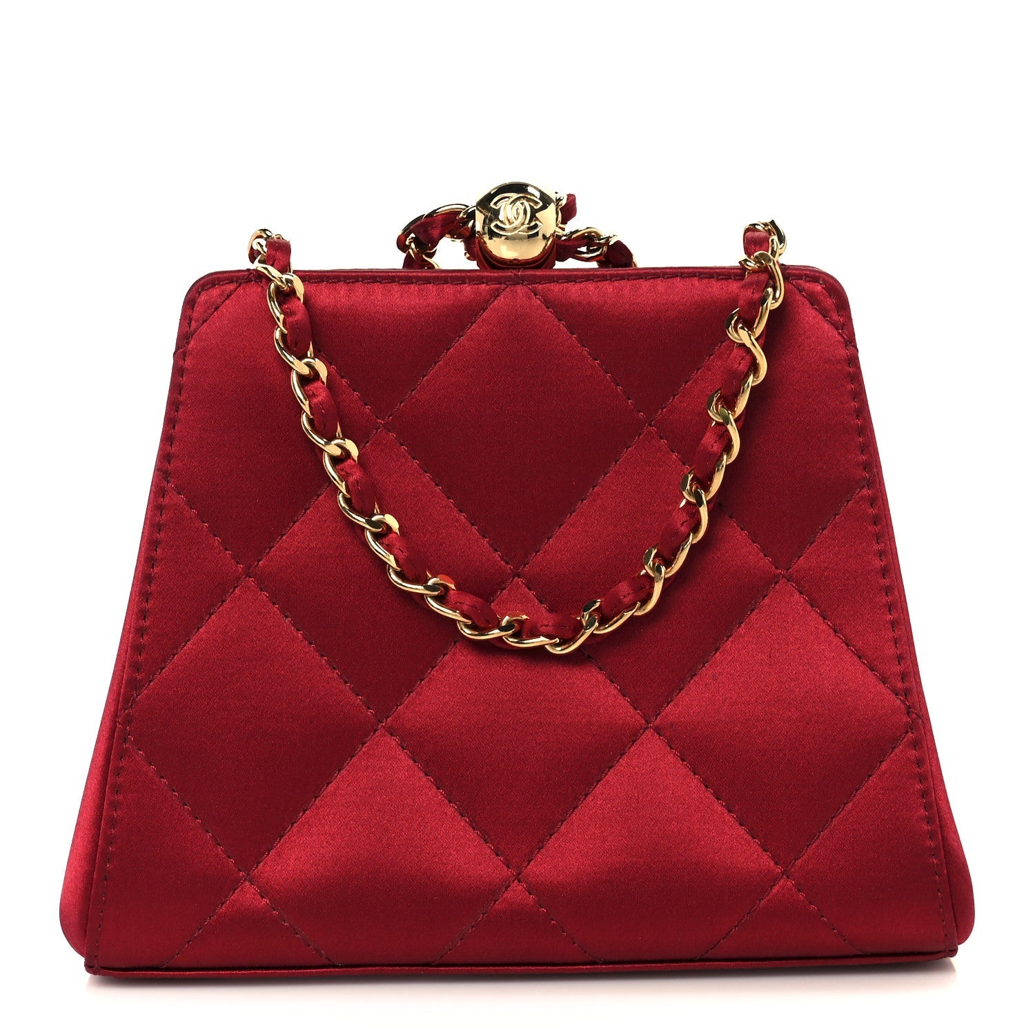 Chanel Satin Quilted CC Kisslock Clutch Red