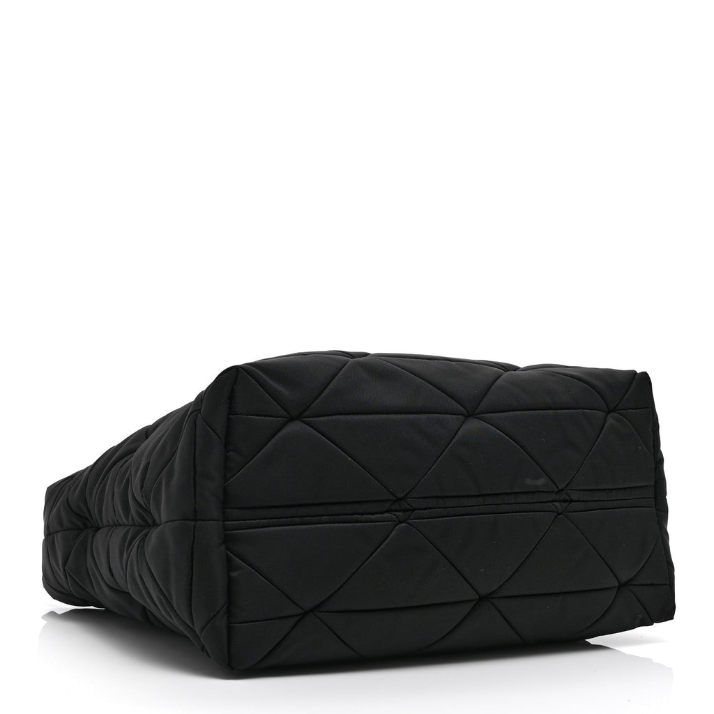 Prada Re-Nylon Nappa Triangle Quilted Padded Medium Double Handled Zip Tote Black