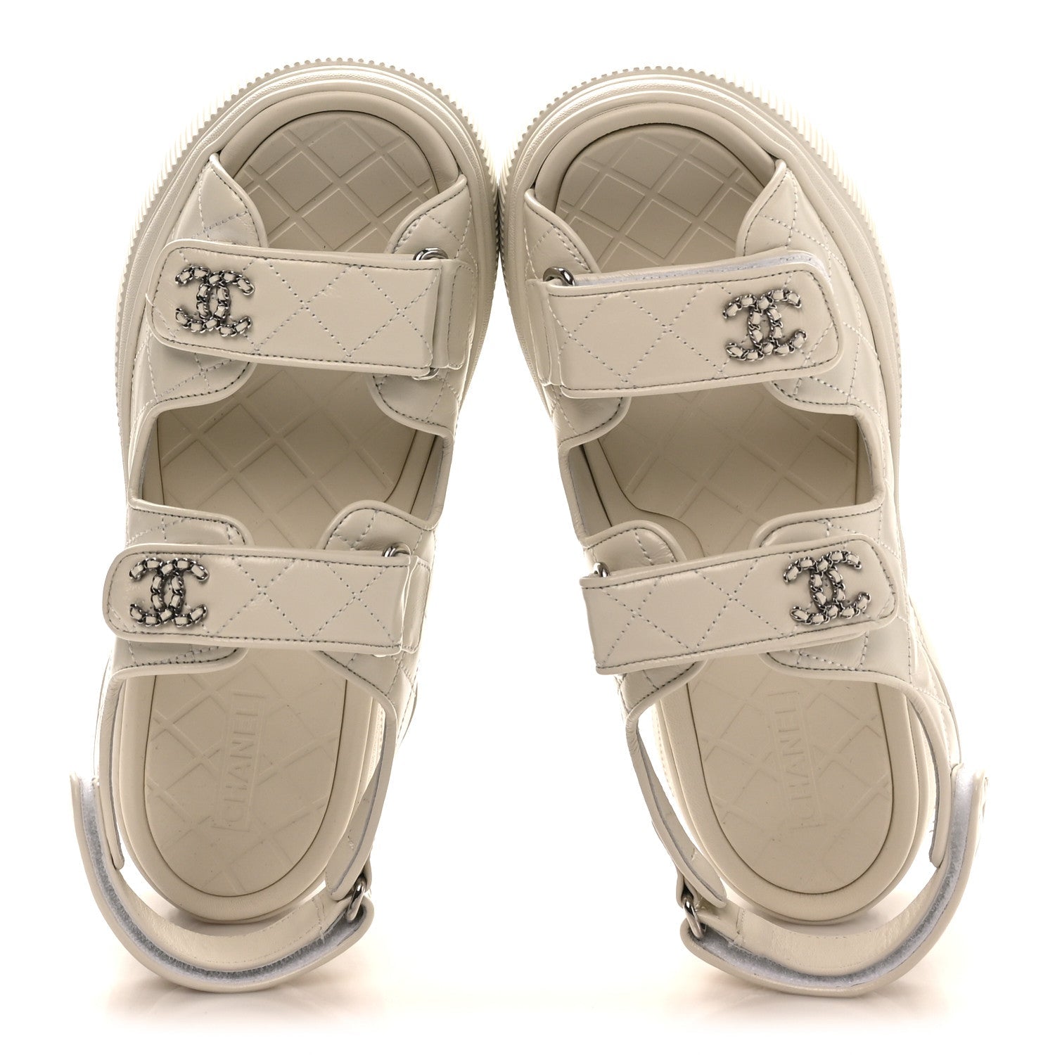 Chanel Shiny Calfskin Chain CC Velcro Dad Platform Sandals 39 White