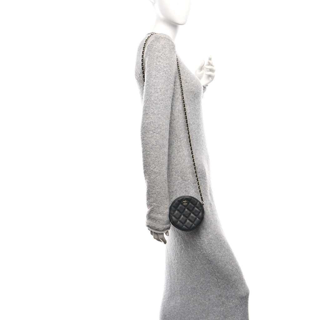 Chanel Caviar Quilted Round Clutch With Chain Black
