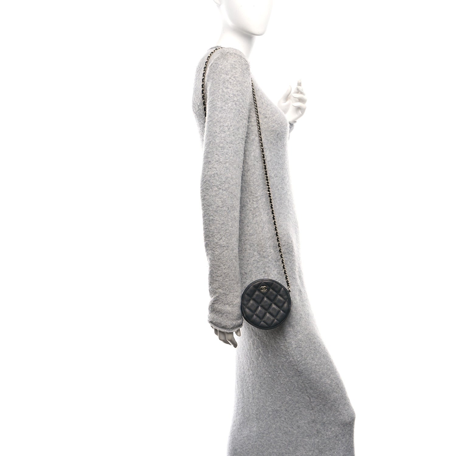 Chanel Caviar Quilted Round Clutch With Chain Black