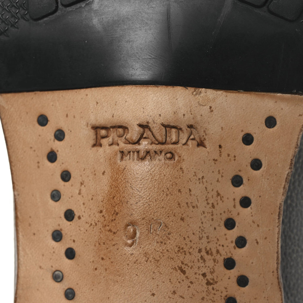 Prada Antique Calfskin Mens Buckle Loafers 9.5 Mercurio