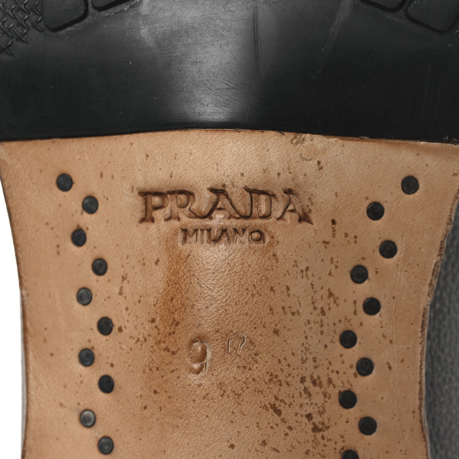 Prada Antique Calfskin Mens Buckle Loafers 9.5 Mercurio