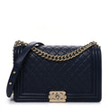 Chanel Lambskin Quilted New Medium Boy Flap Dark Navy Blue