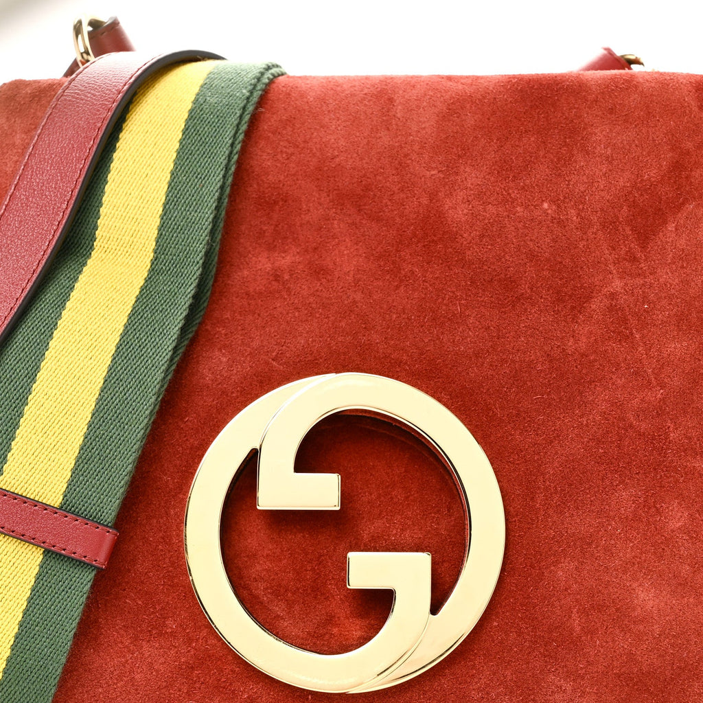 Gucci Suede Talco Roxy Calfskin Web Medium Blondie Shoulder Flap Bag Blondie Red