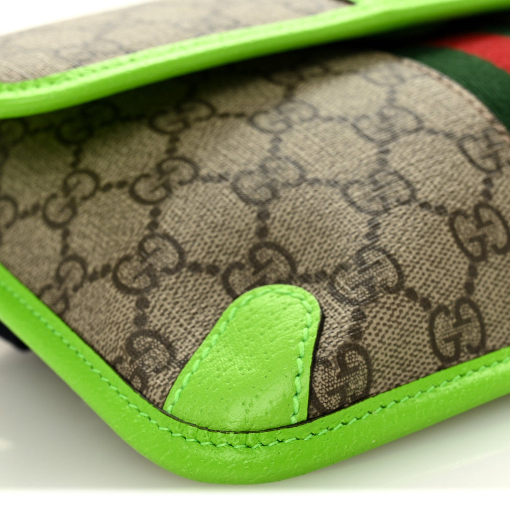 Gucci GG Supreme Monogram Web Small Ophidia Belt Bag Beige Ebony Electric Green