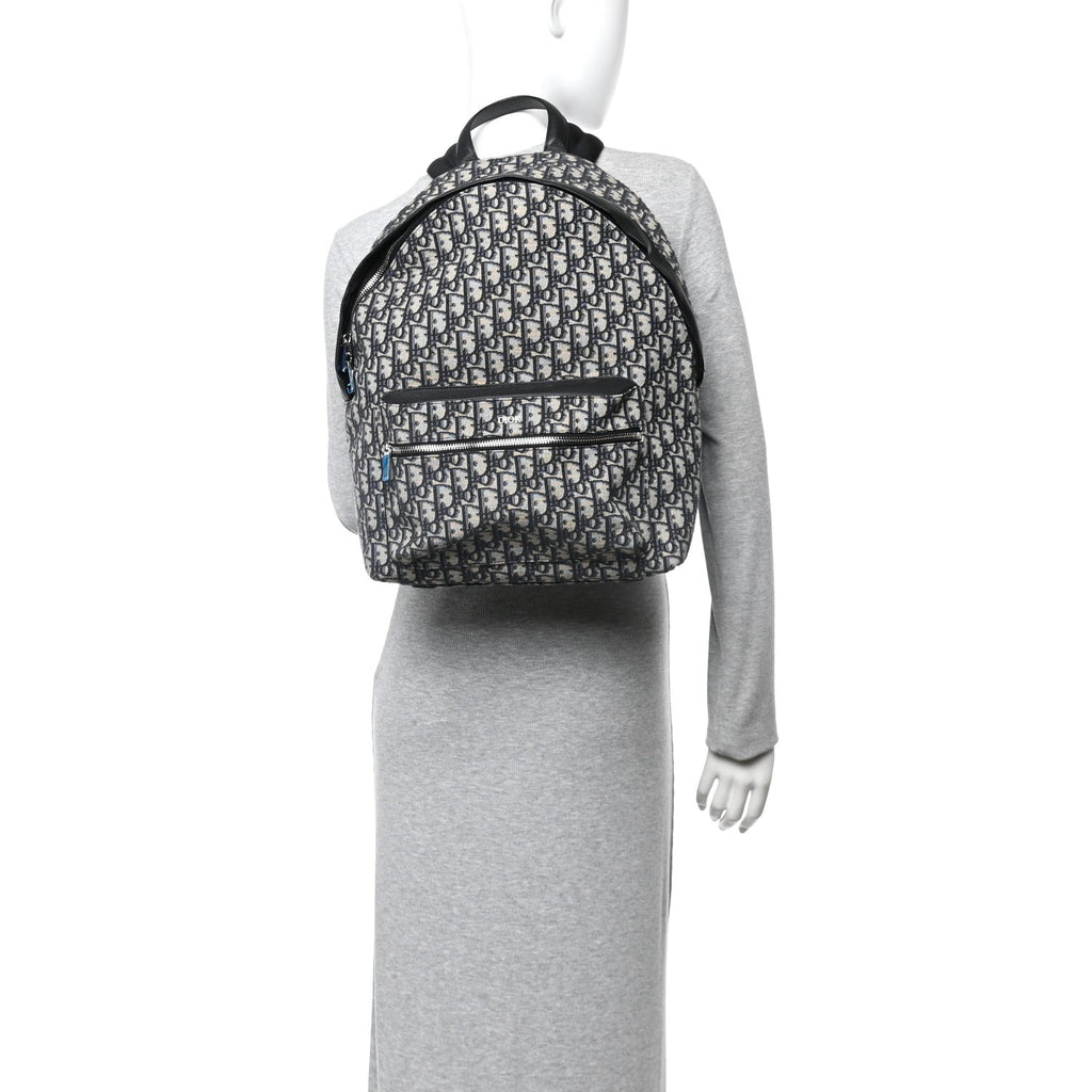 Christian Dior Oblique Calfskin Rider Backpack Beige Black
