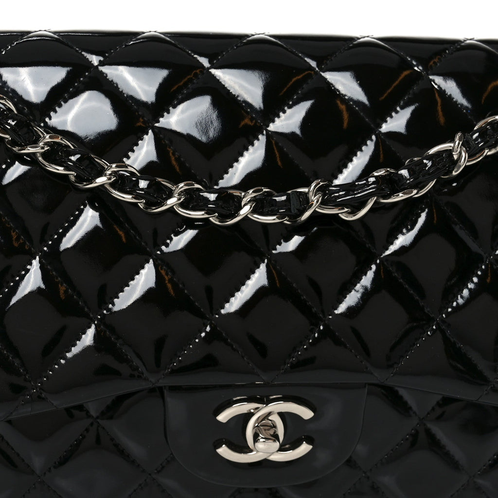 Chanel Patent Quilted Jumbo Double Flap Black